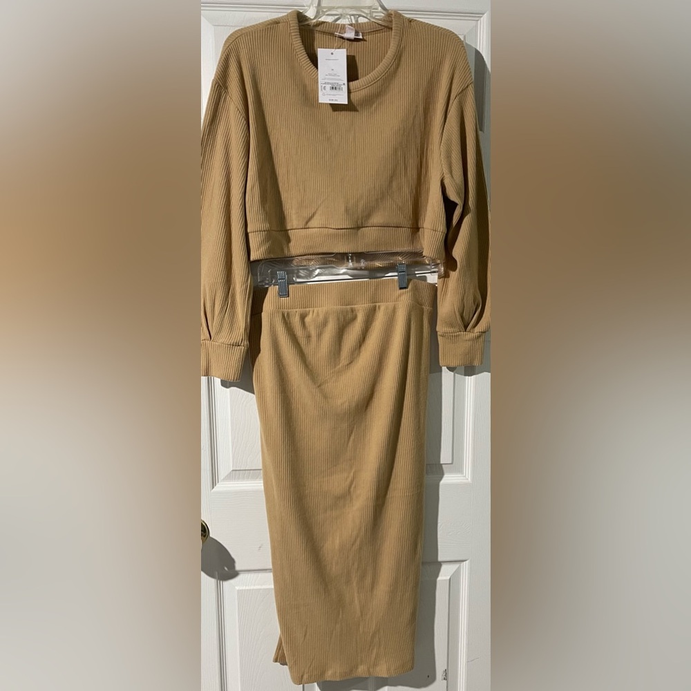 Isabel Maternity by Ingrid & Isabel Tan Ribbed Skirt Set
